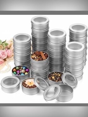 TecUnite 8 Pack 2oz Metal Tin Cans w/ Clear Lids Candle Salve Craft Storage